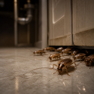 cucaracha en mesón de cocina — infestación doméstica común en Guayaquil - Control de Cucarachas Guayaquil