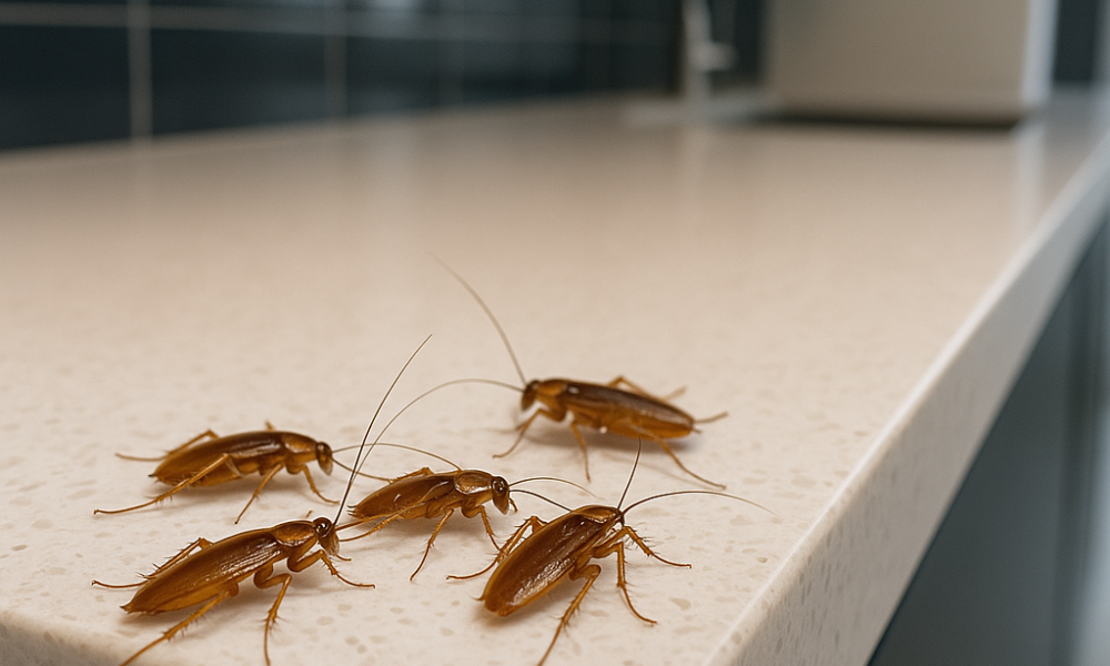 cucaracha en mesón de cocina — infestación doméstica común en Guayaquil