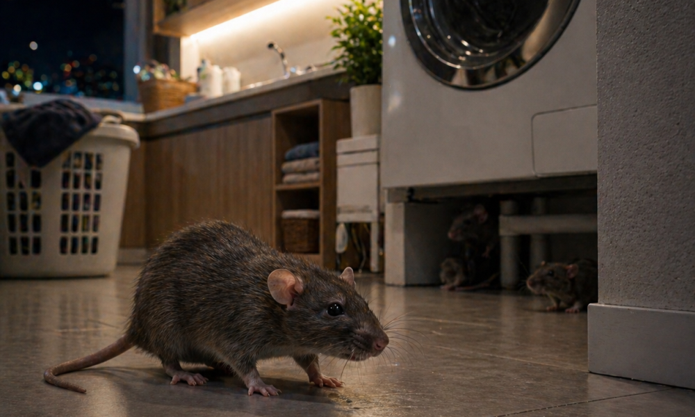 ratas en lavanderia de casa